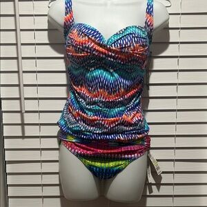 La Blanca Vibrant Multicolor Tankini Bikini - Blue Pink Green Orange
